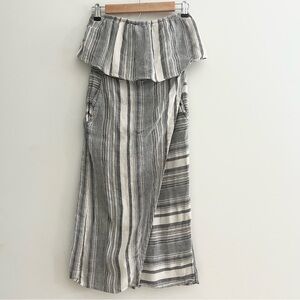 Lovestitch Strapless Striped Linen Feel Cotton Midi Dress Tiered Top Gray Small